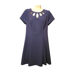 ALYX DRESS Cutout Round Neckline Fit‎ And Flare Midi Navy Size 14 Some Stretch